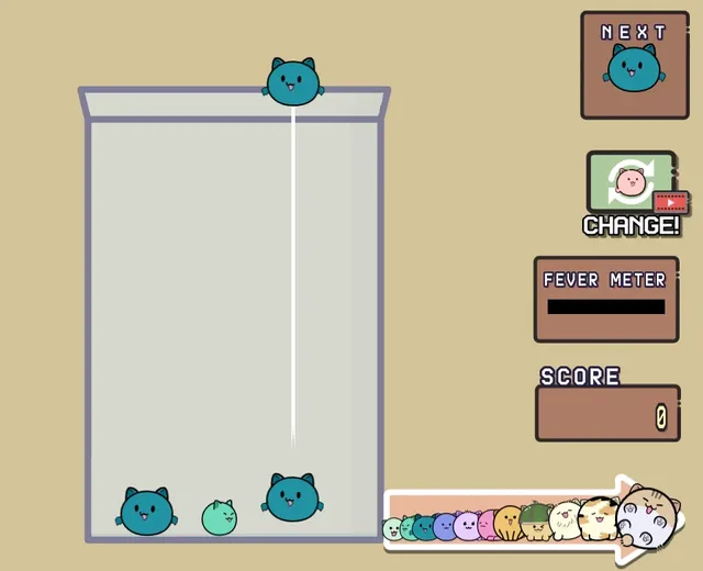The first few cats resting at the bottom of the Cats Drop jar with the next cat waiting above